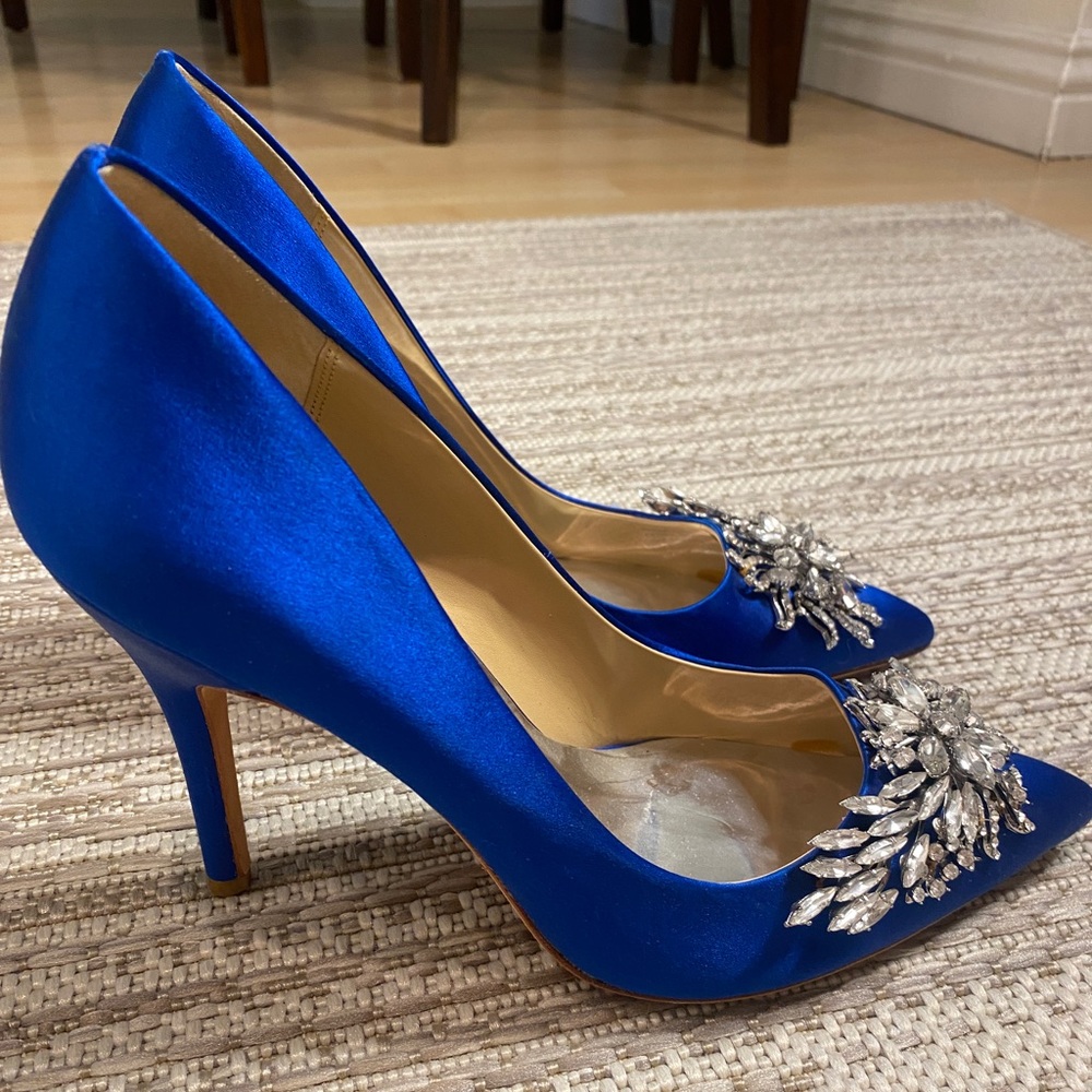 Badgley Mischka Royal blue with silver jewels heels.